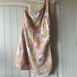 Abercrombie Yellow & Floral Mini One-Shoulder Sun Dress - Medium